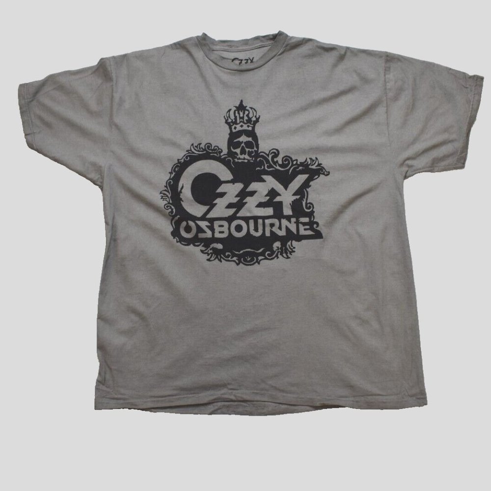 Ozzy Osbourne Mens Ozzy Osbourne Crown Skull Logo Gray Shirt New XL
